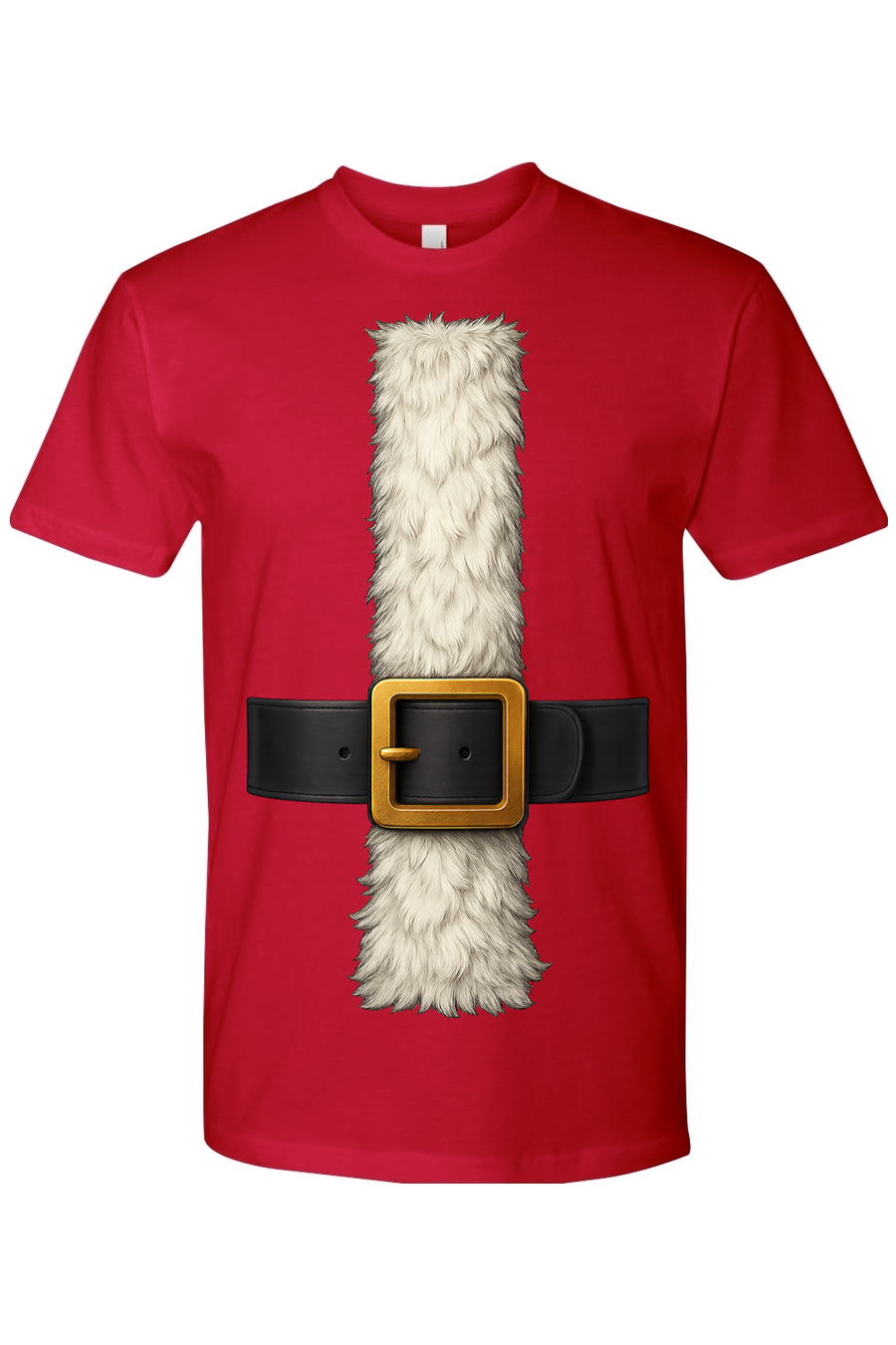 Red Christmas t-shirt with Santa fur and belt costume holiday short sleeve shirt