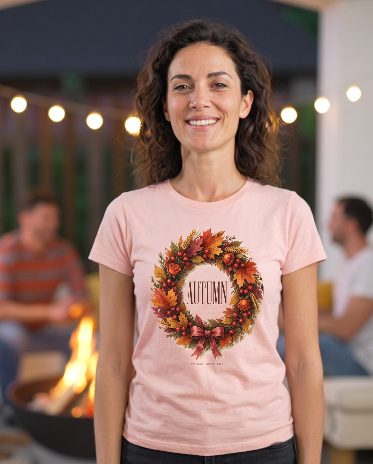Autumn Wreath T-Shirt - Pale Pink (lifestyle)