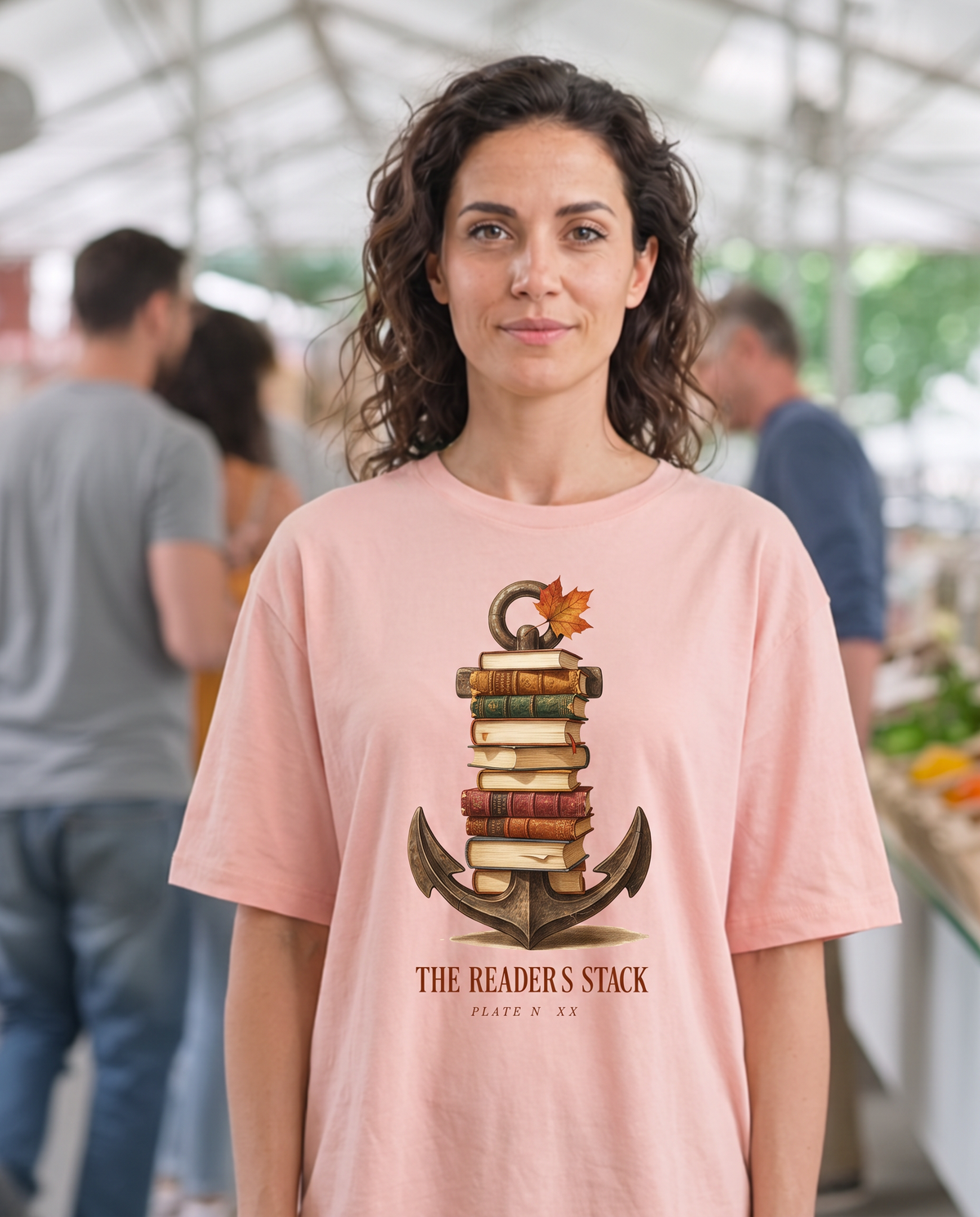 The Readers Stack T-Shirt - Pale Pink (lifestyle)
