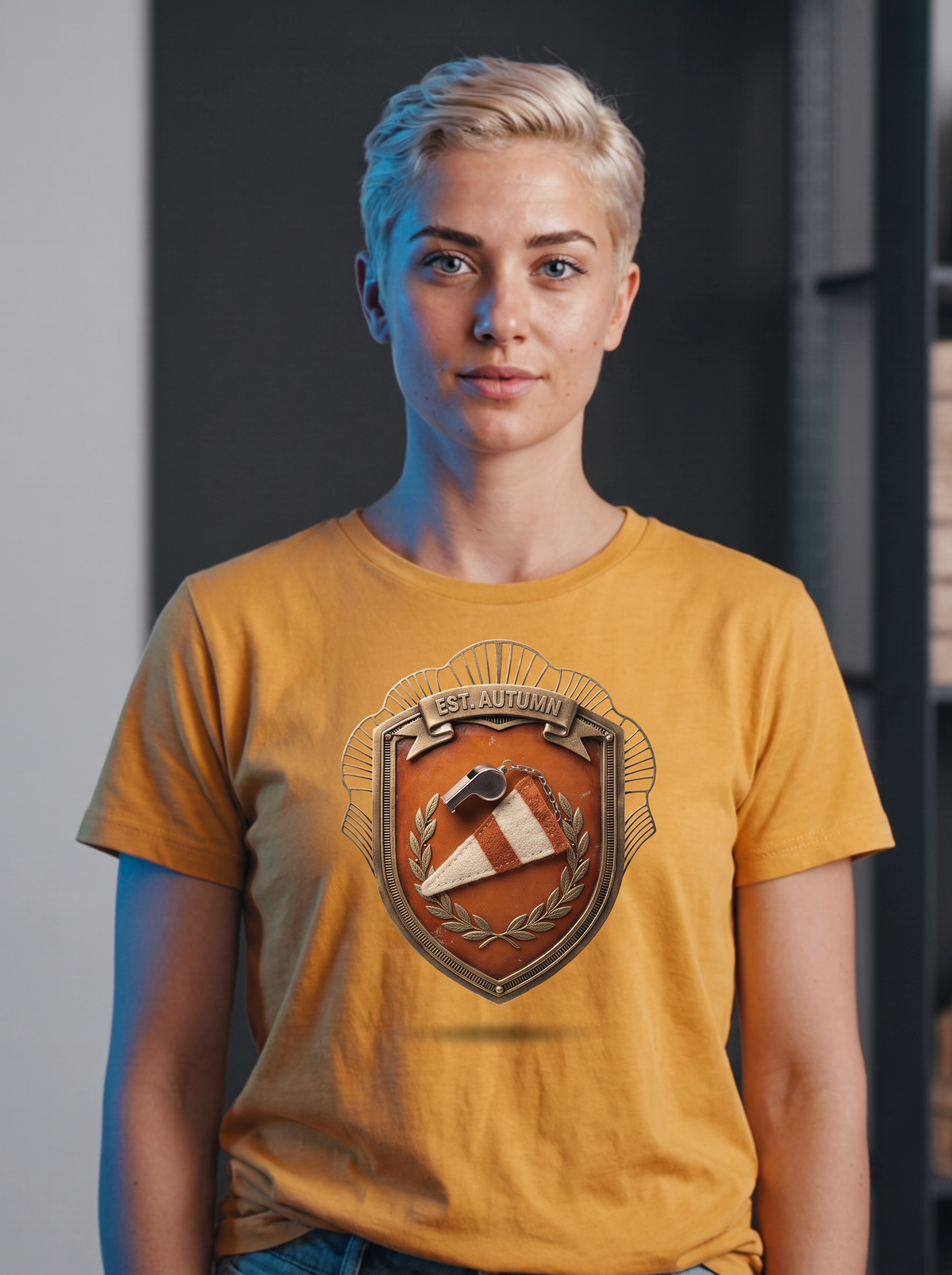 Whistle Pennant Crest T-Shirt - Mustard (lifestyle)