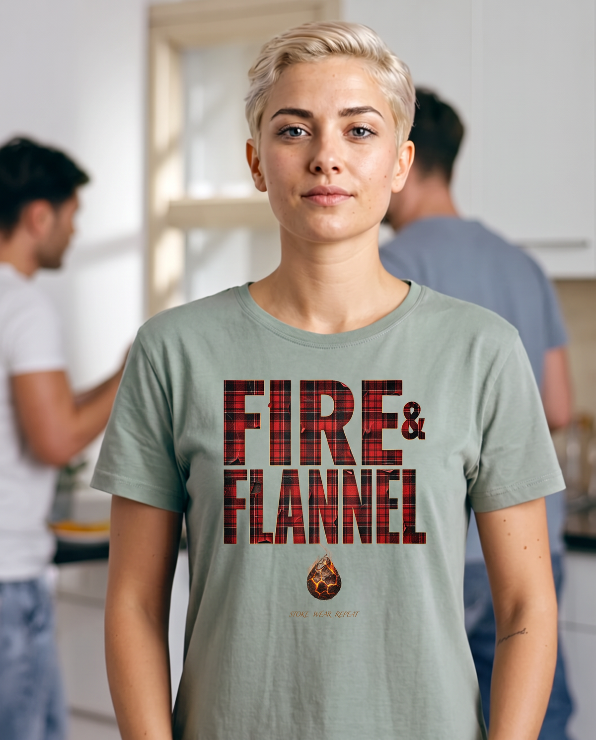 Fire Flannel T-Shirt - Sage (lifestyle)