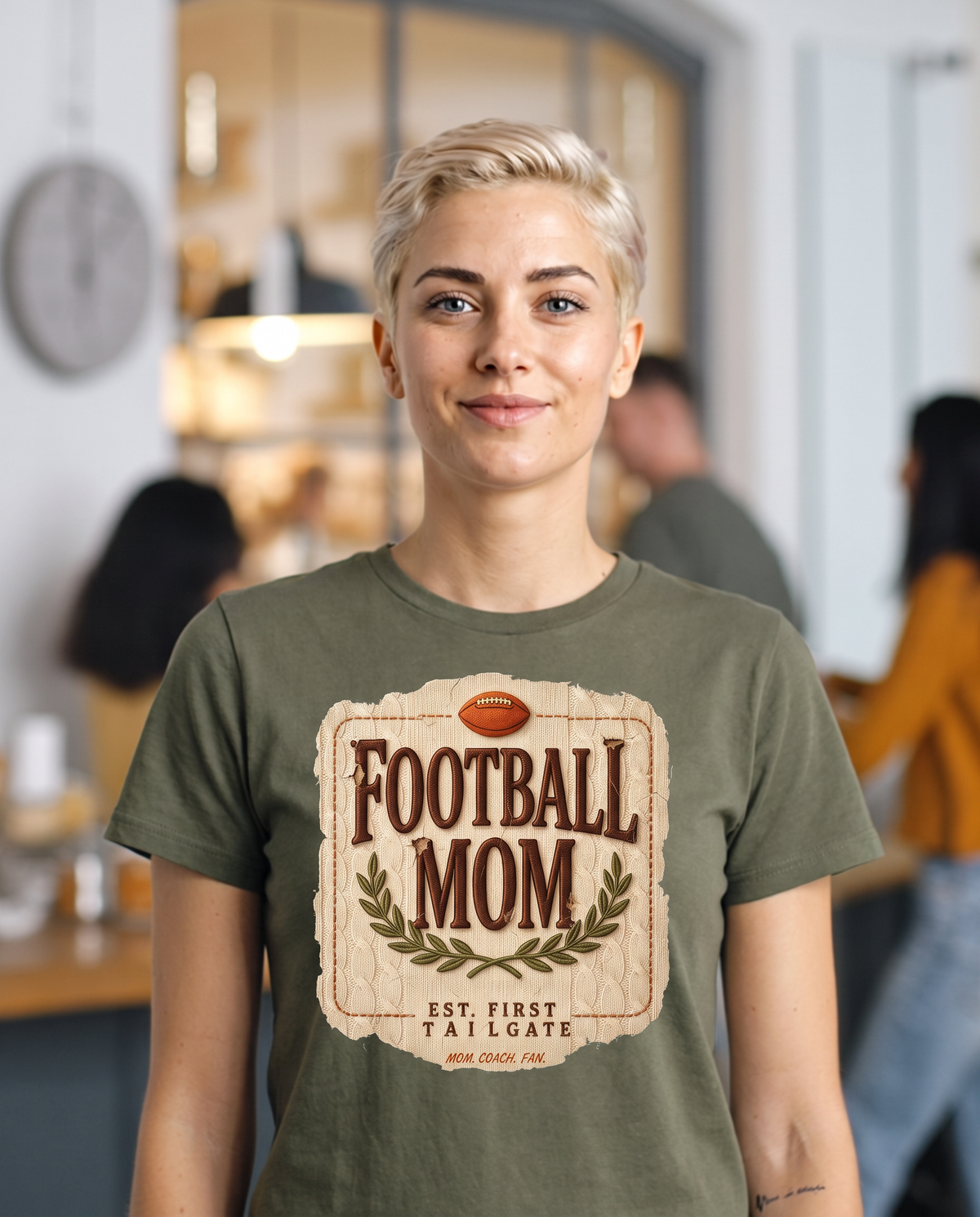 Football Mom Embroidered Cardigan Look T-Shirt - Army (lifestyle)