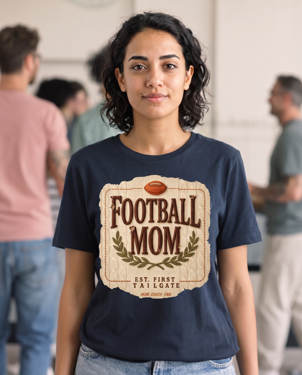 Football Mom Embroidered Cardigan Look T-Shirt - Navy (lifestyle)