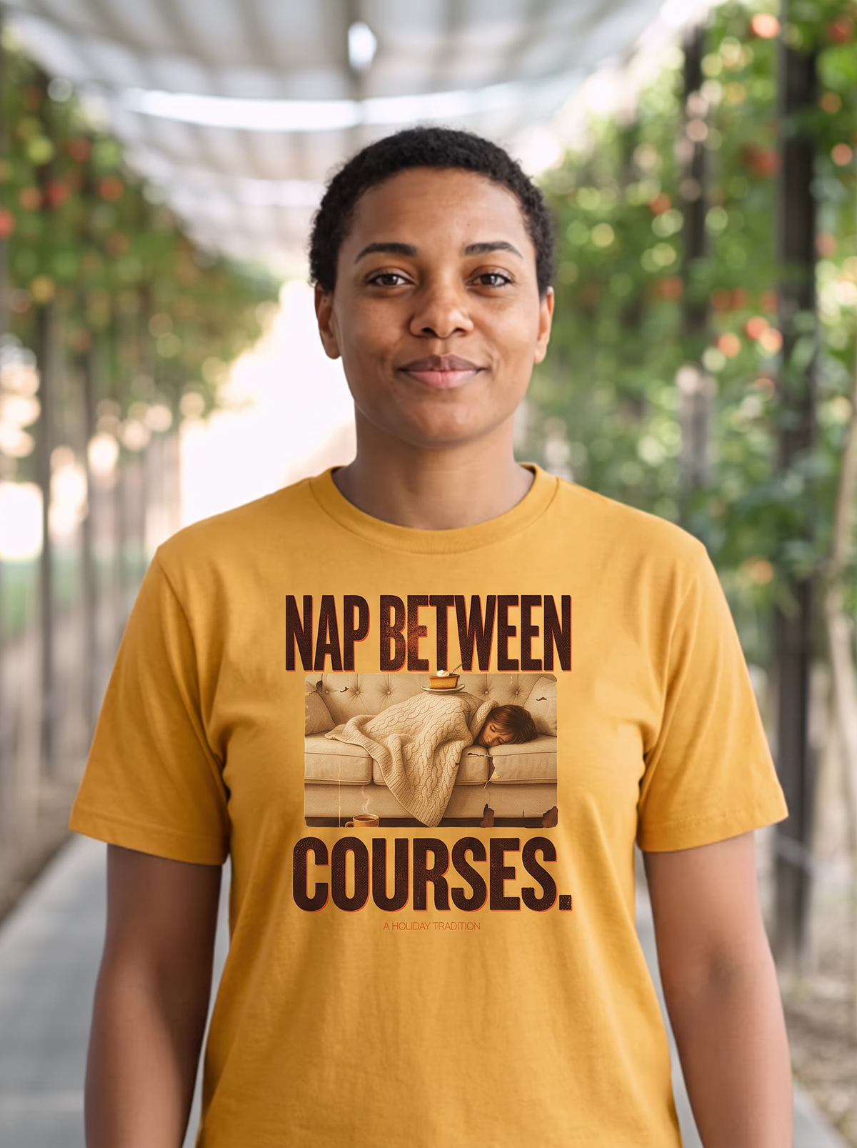 Nap Between Courses T-Shirt - Mustard (lifestyle)