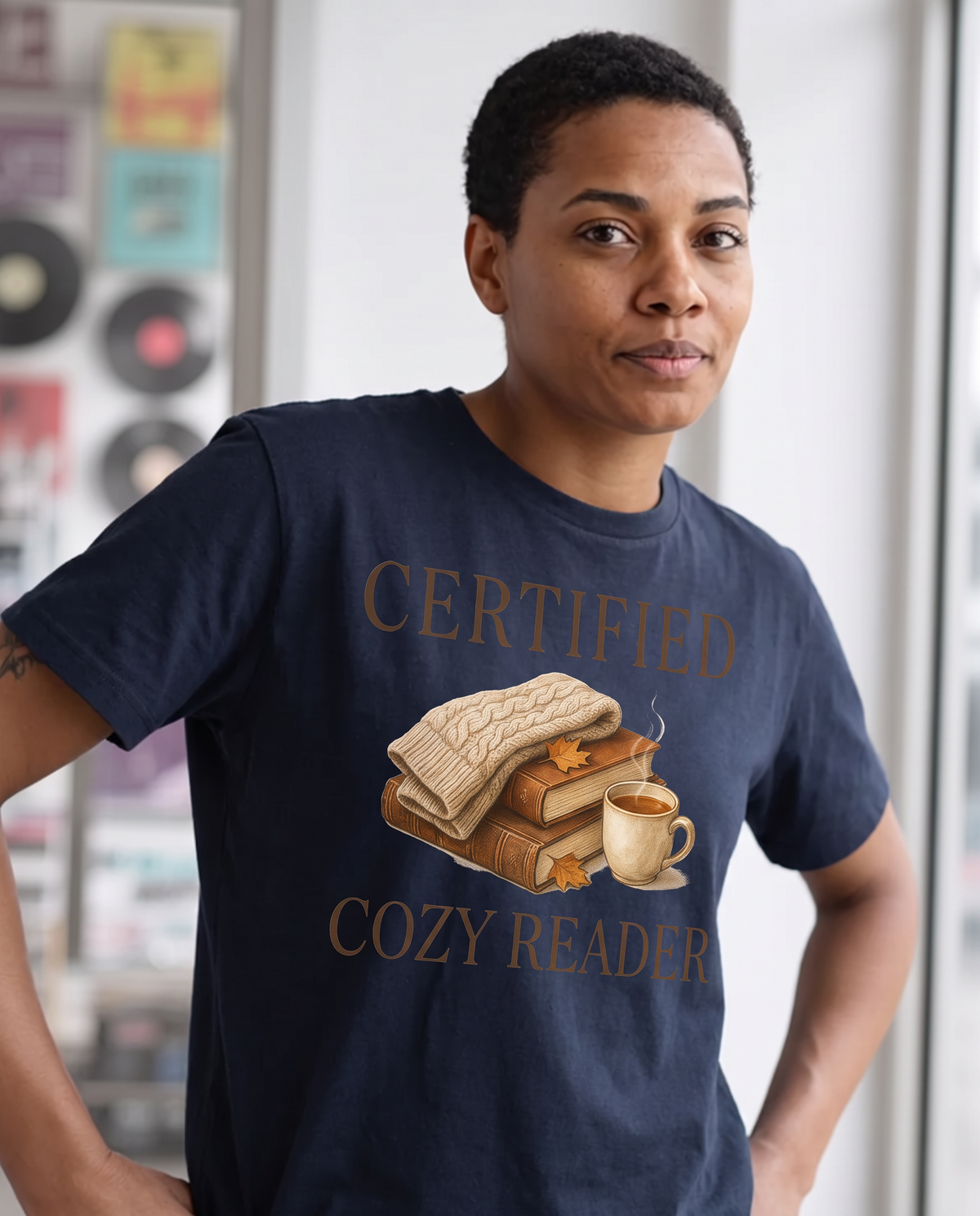 Certified Cozy Reader T-Shirt - Navy (lifestyle)