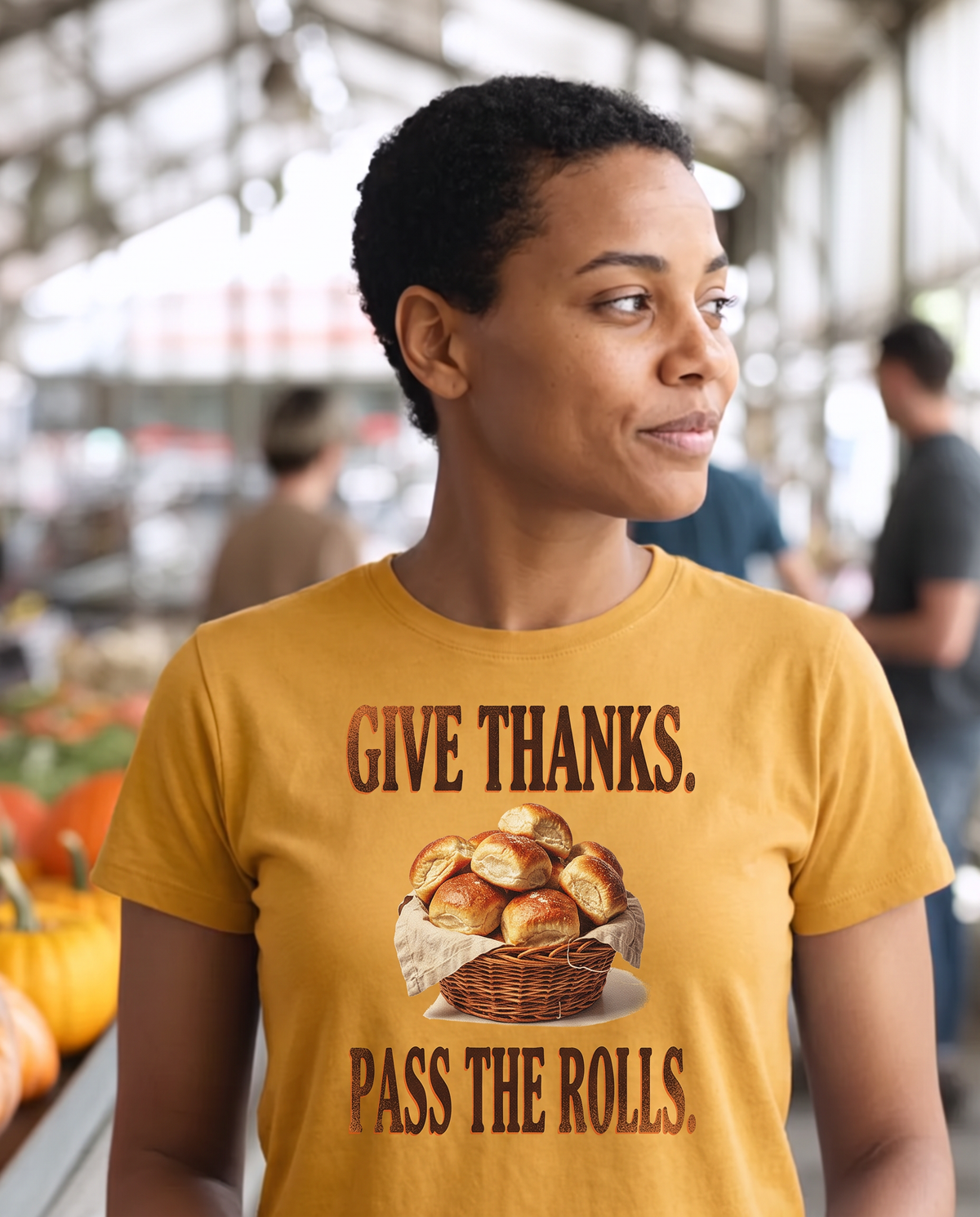 Give Thanks Pass the Rolls T-Shirt - Mustard (lifestyle)
