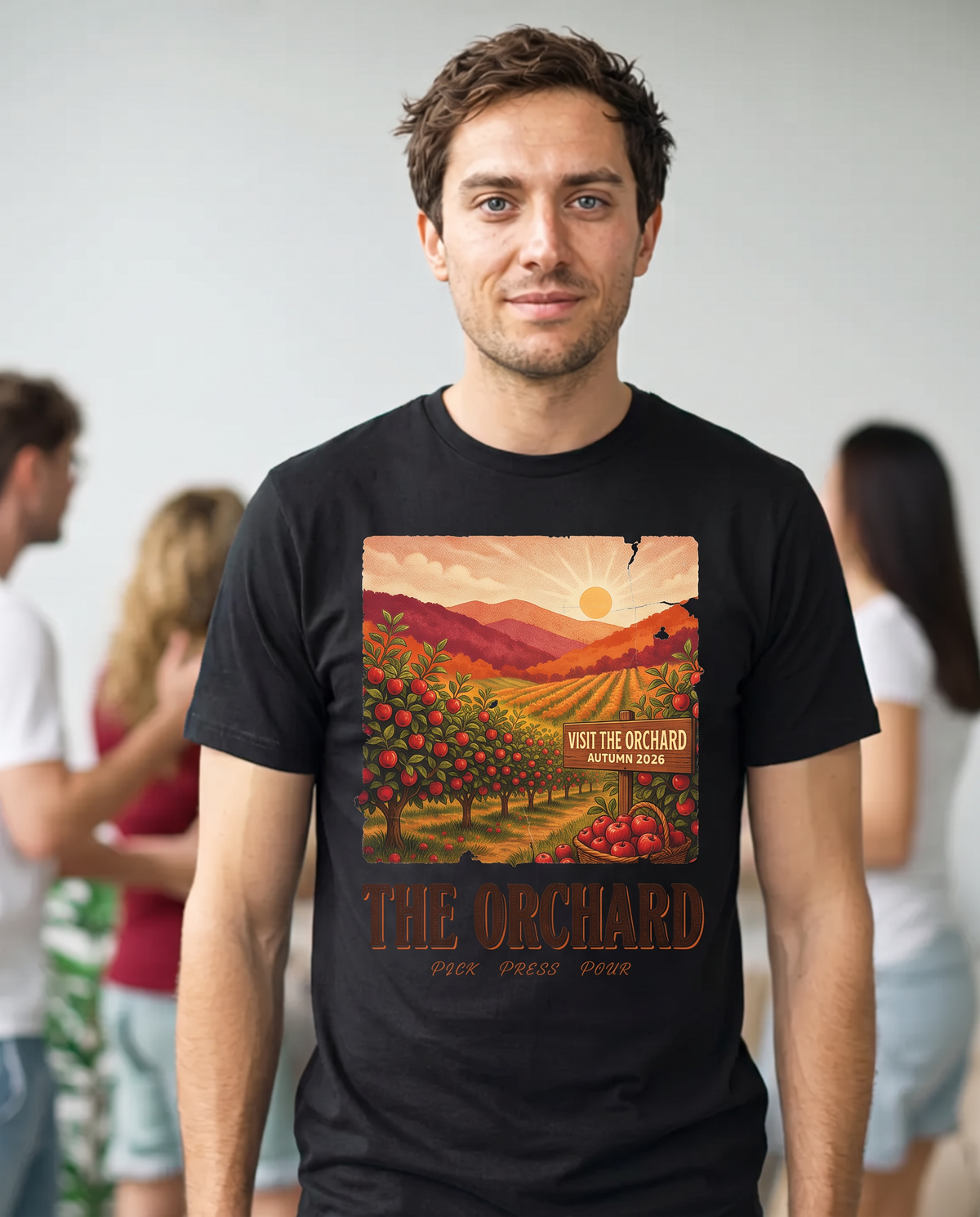 Retro Orchard Poster T-Shirt - Black (lifestyle)