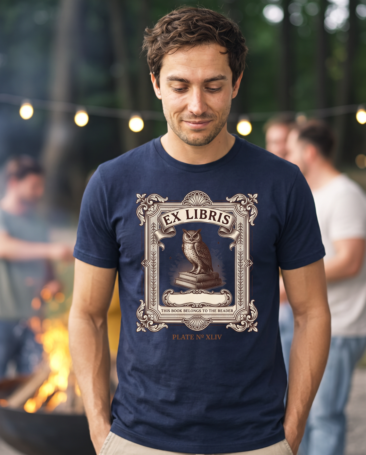 Ex Libris Bookplate T-Shirt - Navy (lifestyle)