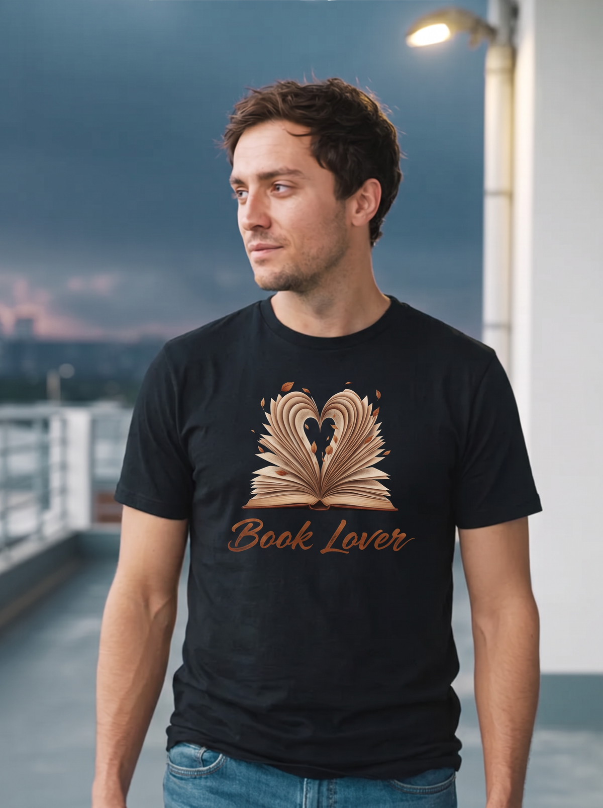 Book Lover Heart T-Shirt - Black (lifestyle)