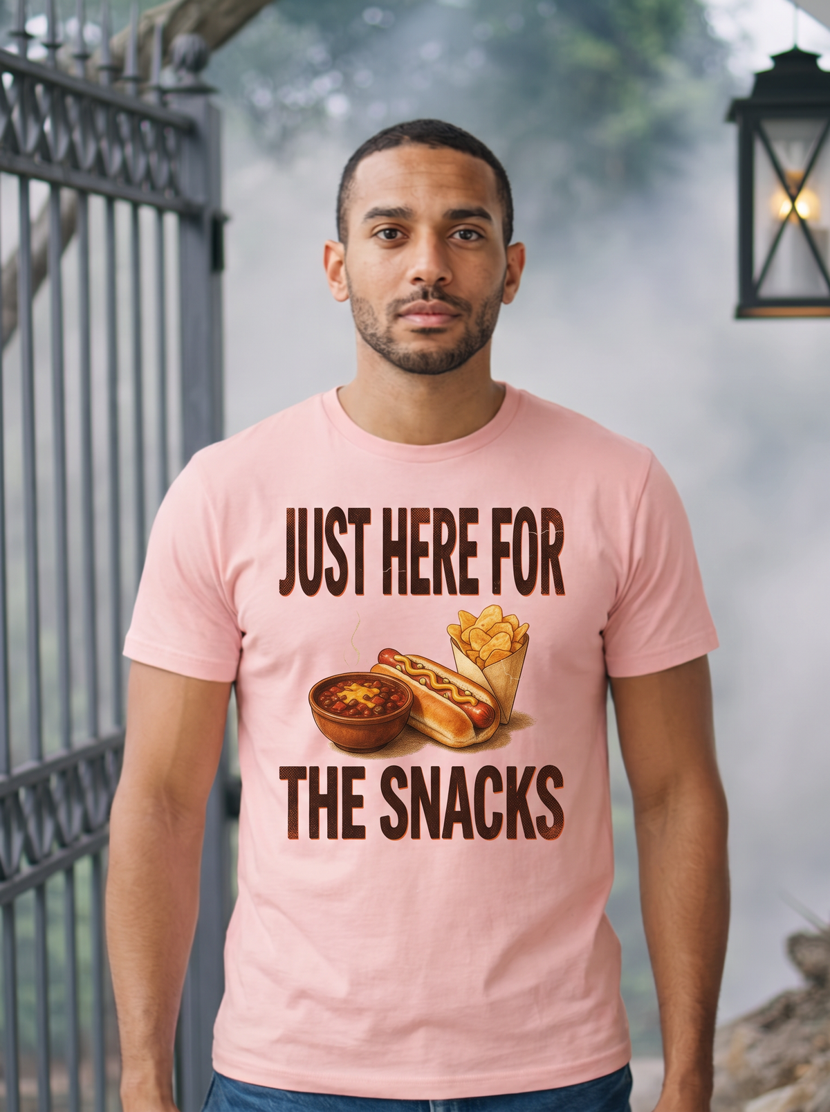 Just Here for the Snacks T-Shirt - Pale Pink (lifestyle)