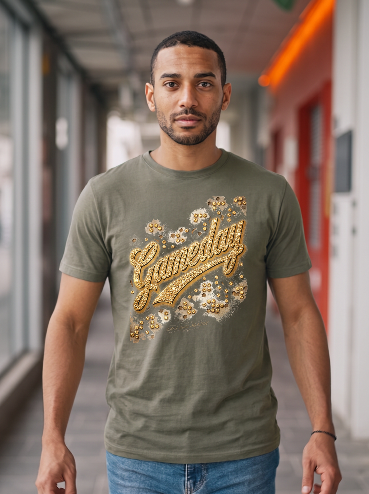 Gameday Rhinestone Print T-Shirt - Army (lifestyle)