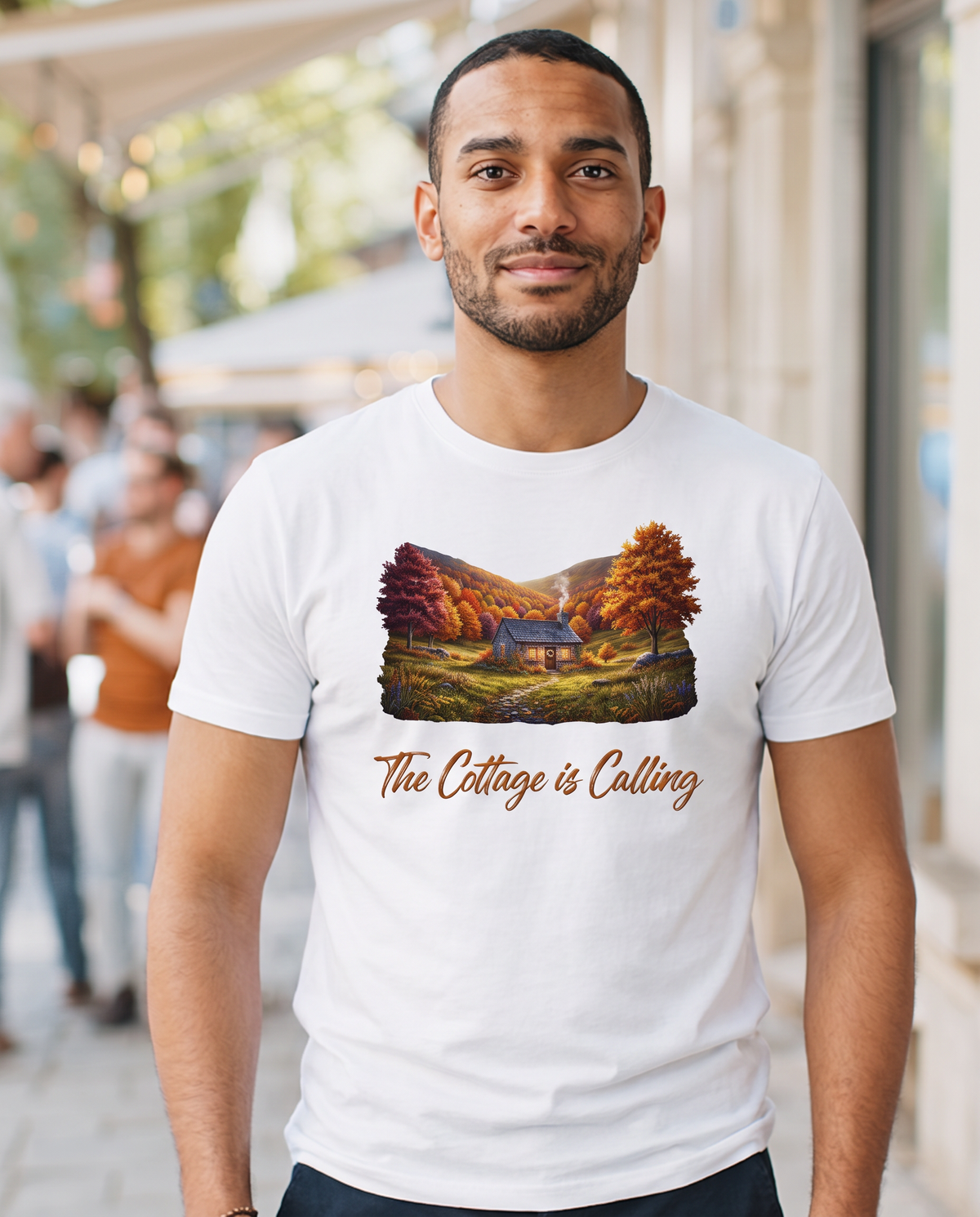 The Cottage is Calling T-Shirt - White (lifestyle)