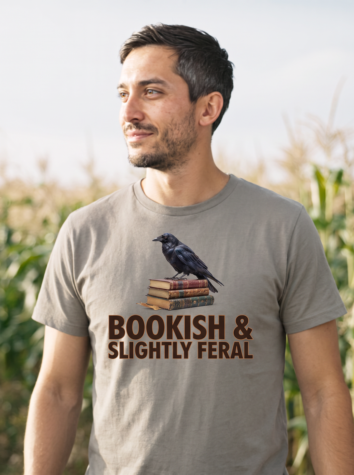 Bookish Slightly Feral T-Shirt - Granite (lifestyle)