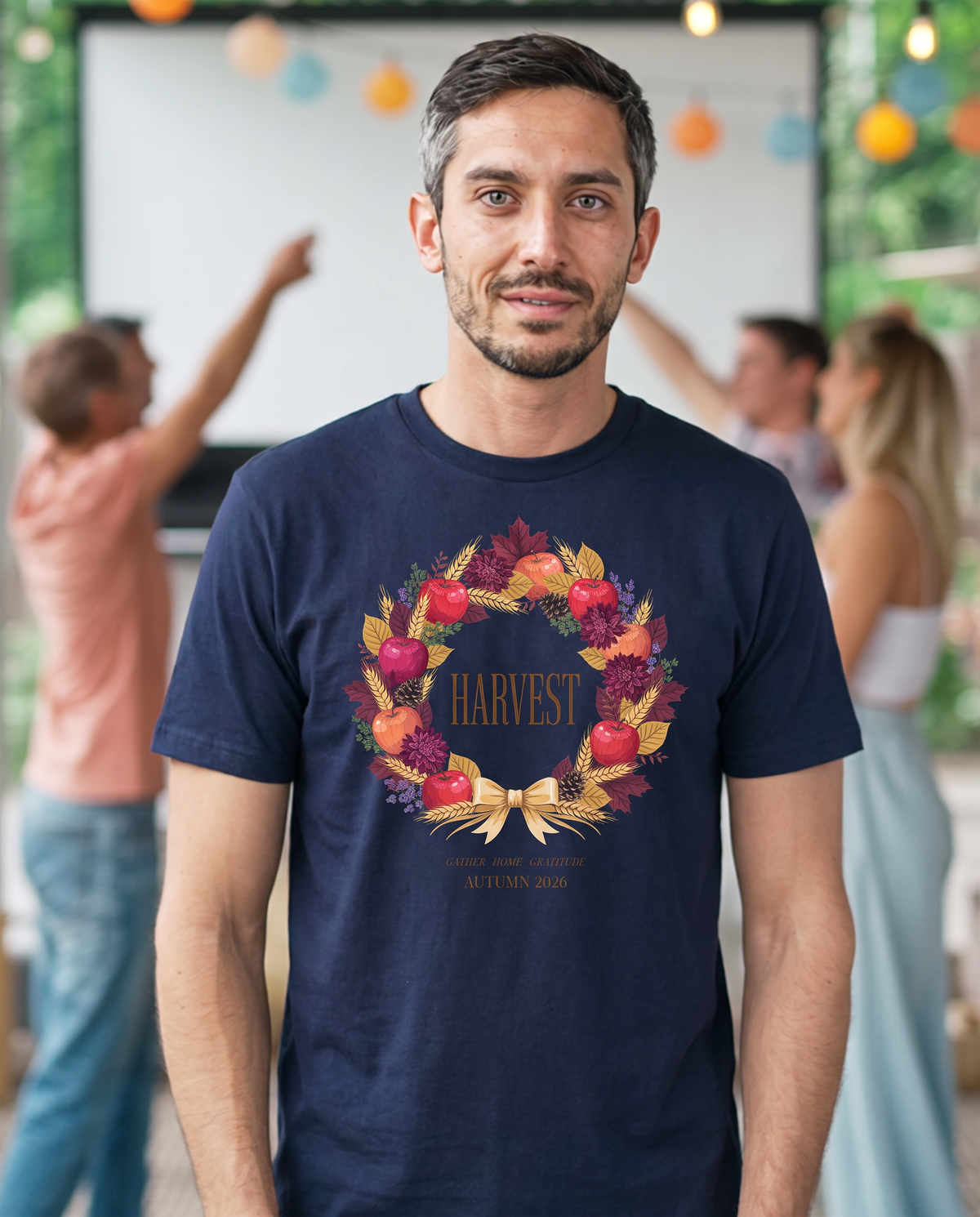 Harvest Wreath Crest T-Shirt - Navy (lifestyle)