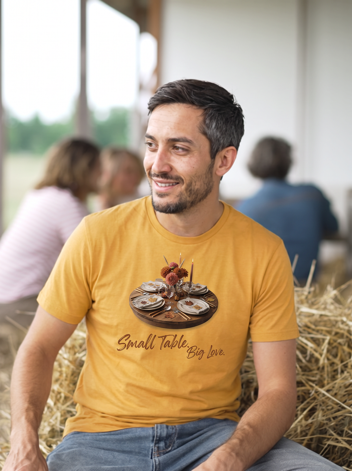 Small Table Big Love T-Shirt - Mustard (lifestyle)