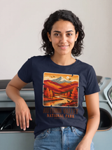 National Park Fall Travel Poster T-Shirt - Navy (lifestyle)