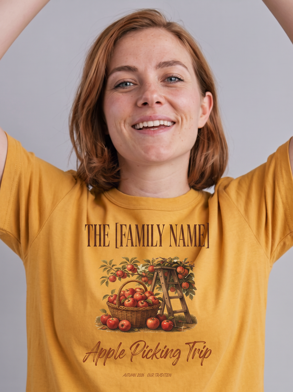 Family Apple Picking Trip Personalized T-Shirt - Mustard (lifestyle)