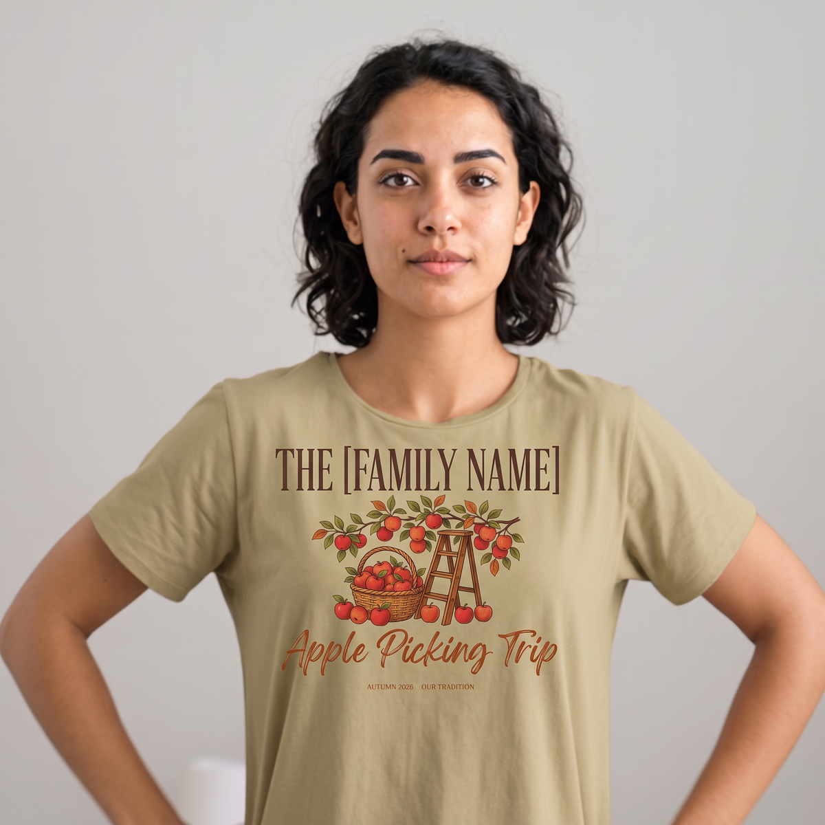 Family Apple Picking Trip Personalized T-Shirt - Khaki (lifestyle)