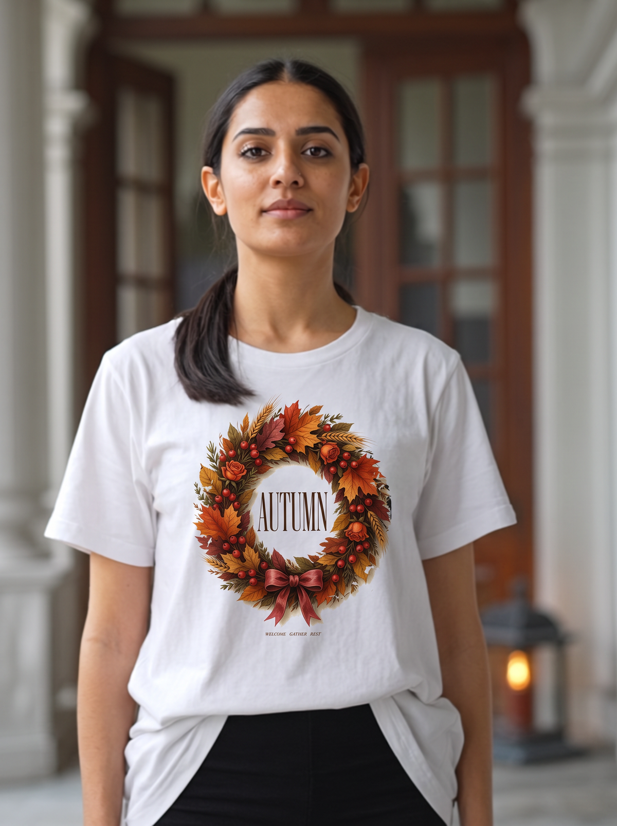 Autumn Wreath T-Shirt - White (lifestyle)