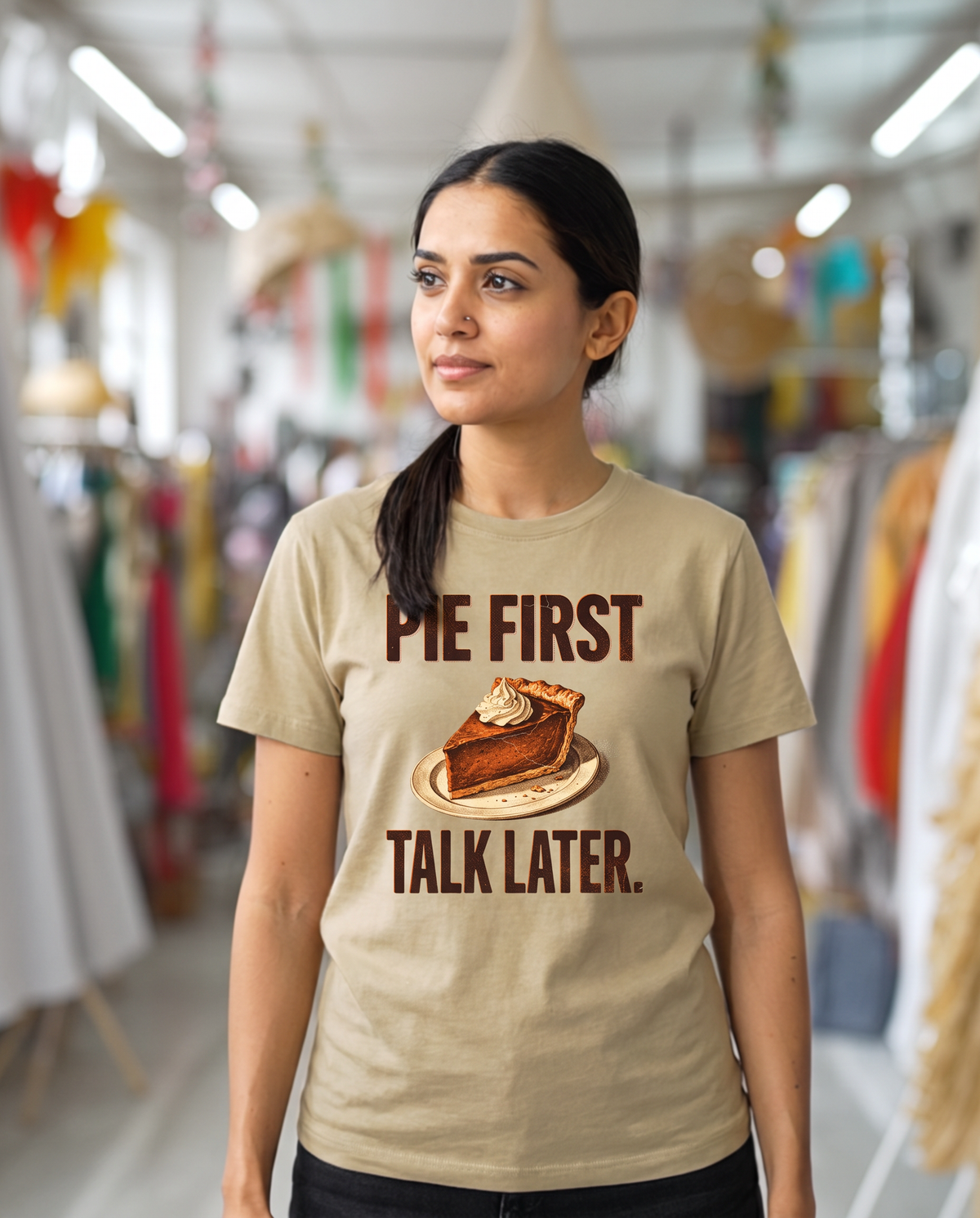 Pie First Talk Later T-Shirt - Khaki (lifestyle)