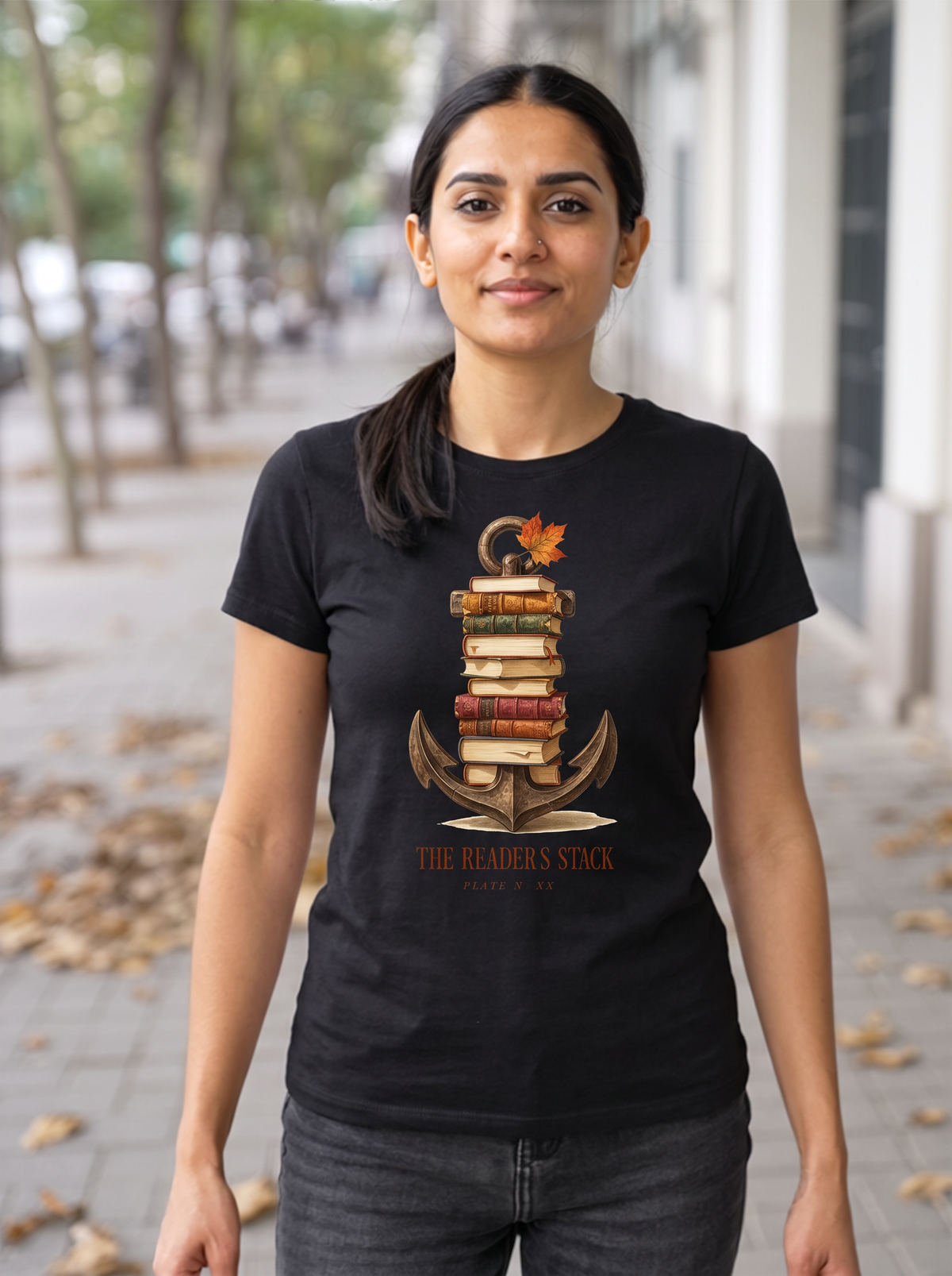 The Readers Stack T-Shirt - Black (lifestyle)
