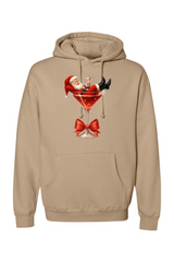 Dark beige Christmas hoodie with Santa sitting in a martini glass design funny cute holiday long sleeve hooded sweatshirt