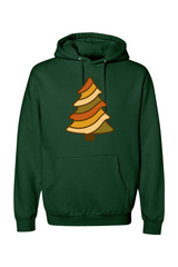 Dark green vintage Christmas hoodie with a retro wavy Christmas tree design cute trendy holiday long sleeve hooded sweatshirt