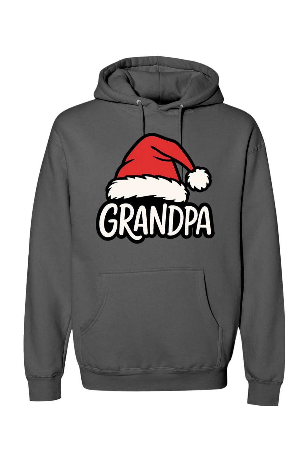 Dark gray Christmas hoodie with "Grandpa" text under a Santa hat cute grandparent grandfather long sleeve hooded sweatshirt