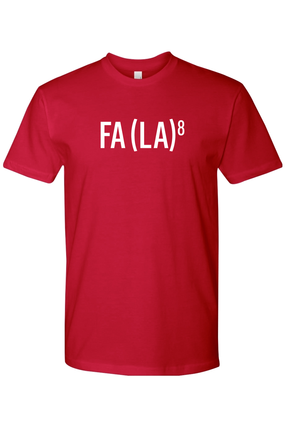 Red Christmas t-shirt with 'FA (LA)8' text funny sarcastic holiday festive short sleeve shirt