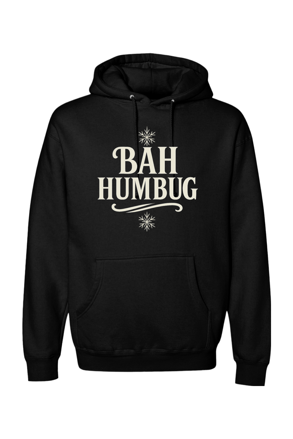 Black Christmas hoodie with "BAH HUMBUG" text and a snowflake design funny sarcastic holiday humor long sleeve hooded sweatshirt