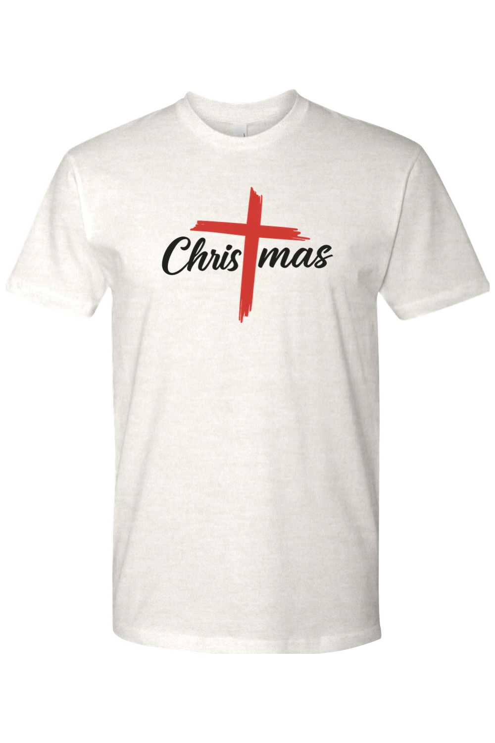 Oatmeal light cream Christmas Cross t-shirt Jesus Christian holiday faith short sleeve shirt