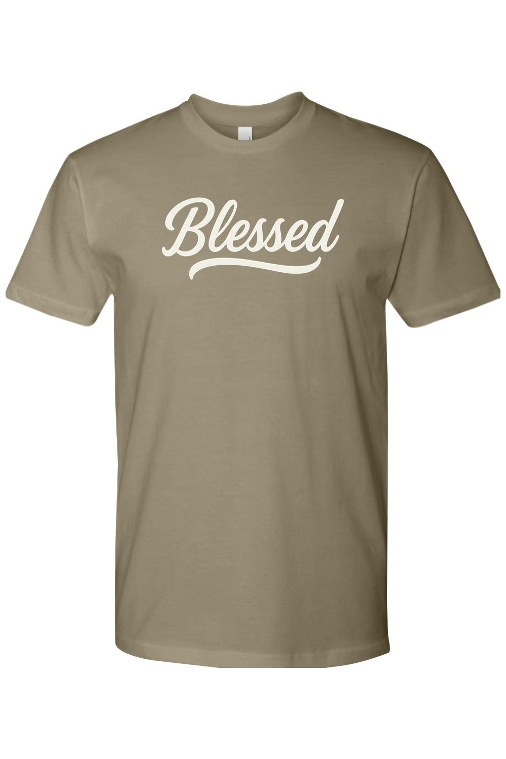 Light olive green Thanksgiving t-shirt with "Blessed" text with a wavy underline trendy fall holiday short sleeve shirt