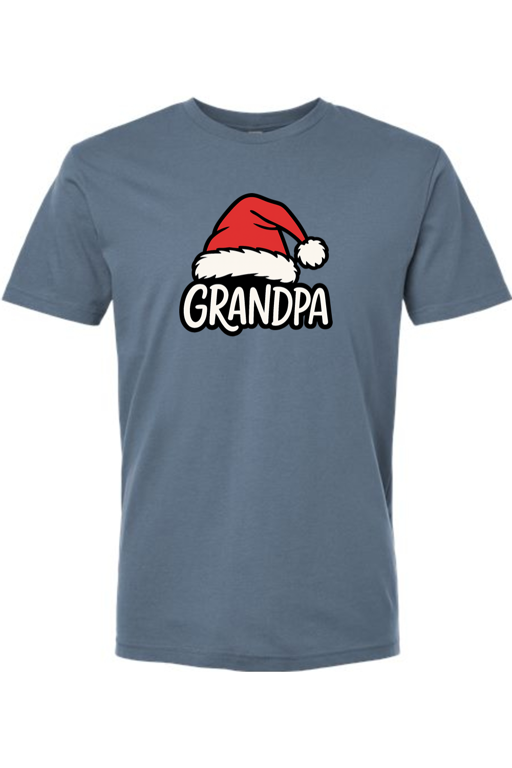 Blue Christmas t-shirt with "Grandpa" text and a Santa hat design cute grandparent matching holiday festive short sleeve shirt