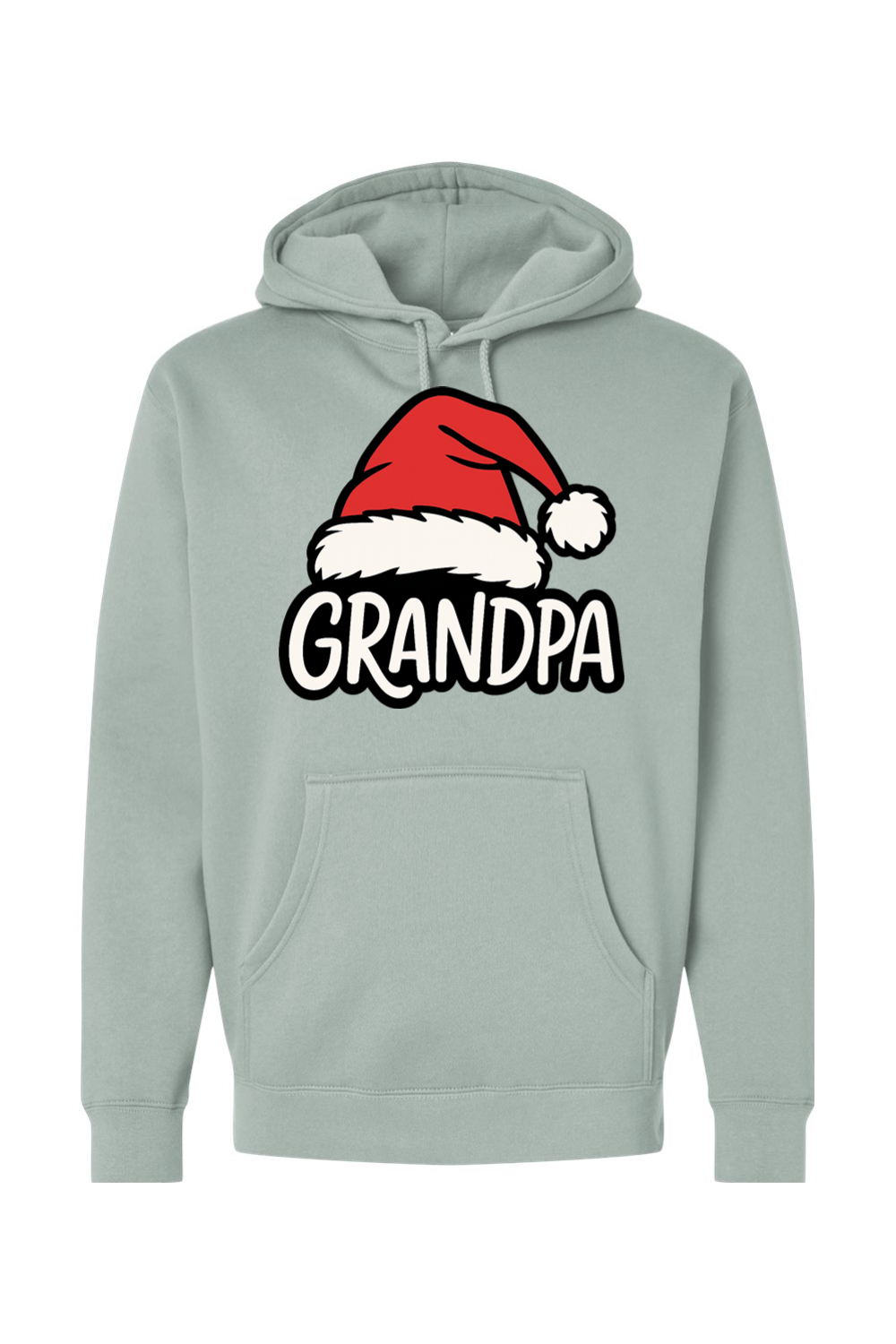 Light green Christmas hoodie with "Grandpa" text under a Santa hat cute grandparent grandfather long sleeve hooded sweatshirt