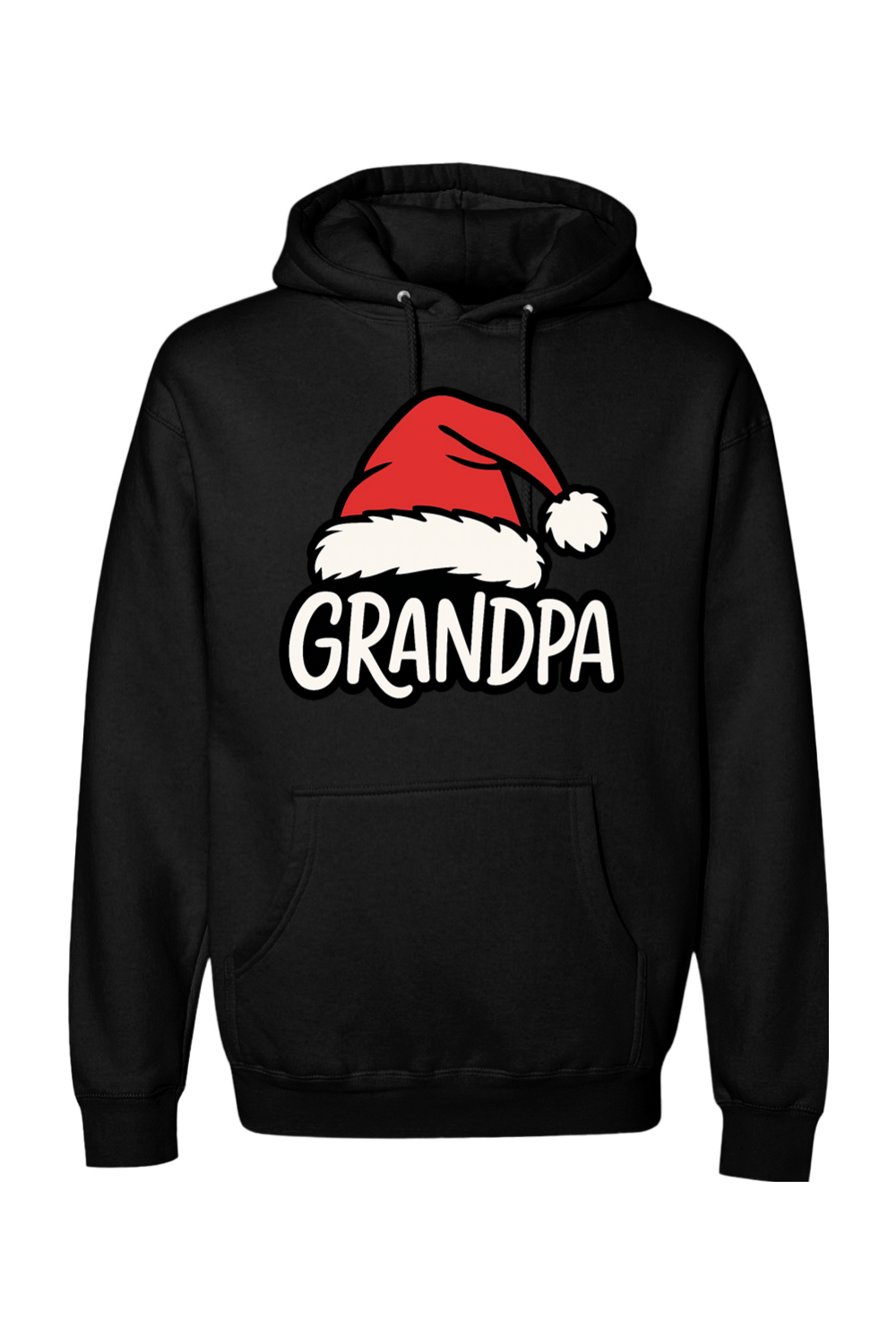 Black Christmas hoodie with "Grandpa" text under a Santa hat cute grandparent grandfather long sleeve hooded sweatshirt