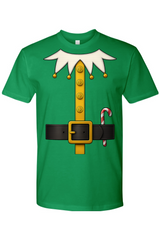Green Christmas t-shirt with an elf costume design funny festive holiday short sleeve shirt