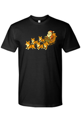 Black Christmas t-shirt with Santa on a sleigh with corgi dogs pulling it cute funny holiday short sleeve shirt