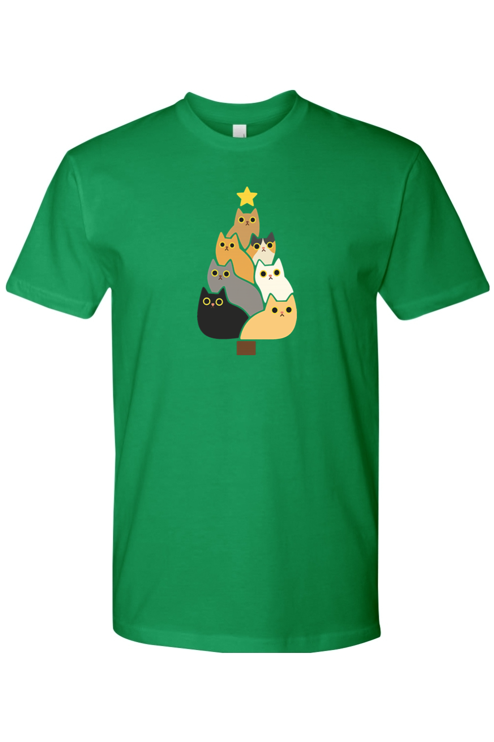Green Christmas t-shirt with a Christmas tree made out of cats design cute funny animal pet festive holiday short sleeve shirt