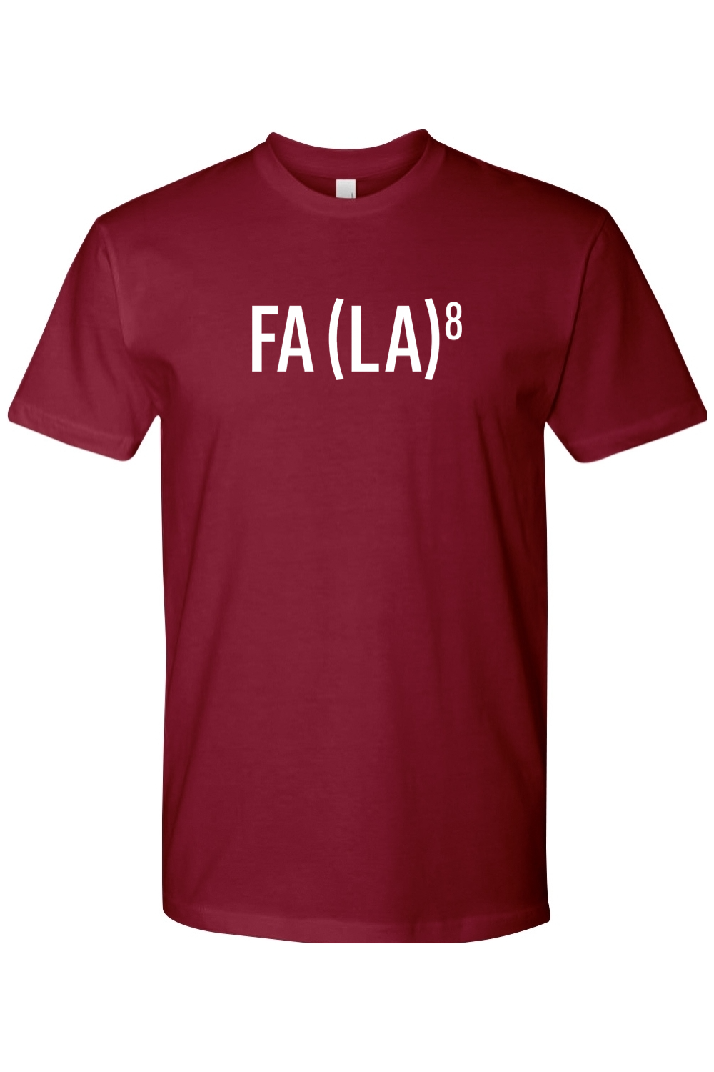 Burgundy Christmas t-shirt with 'FA (LA)8' text funny sarcastic holiday festive short sleeve shirt