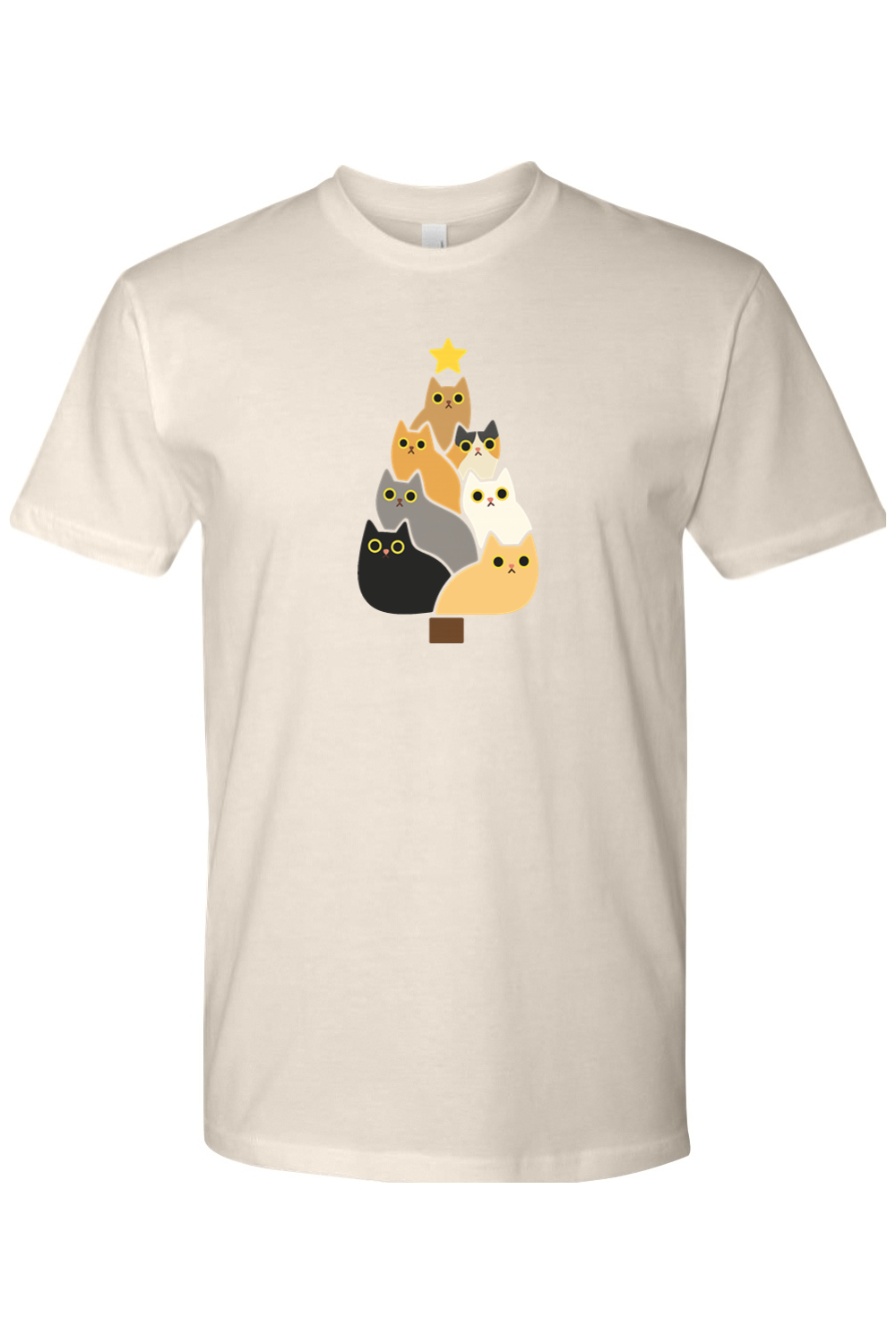 Cream beige Christmas t-shirt with a Christmas tree made out of cats design cute funny animal pet festive holiday short sleeve shirt