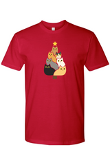 Red Christmas t-shirt with a Christmas tree made out of cats design cute funny animal pet festive holiday short sleeve shirt