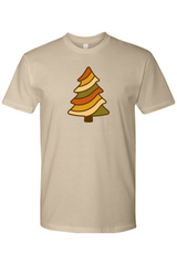 Dark beige vintage Christmas t-shirt with a retro wavy Christmas tree design cute trendy holiday short sleeve shirt