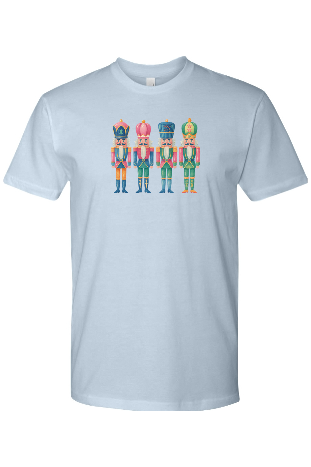 Light blue Christmas nutcracker colorful design cute festive holiday short sleeve shirt