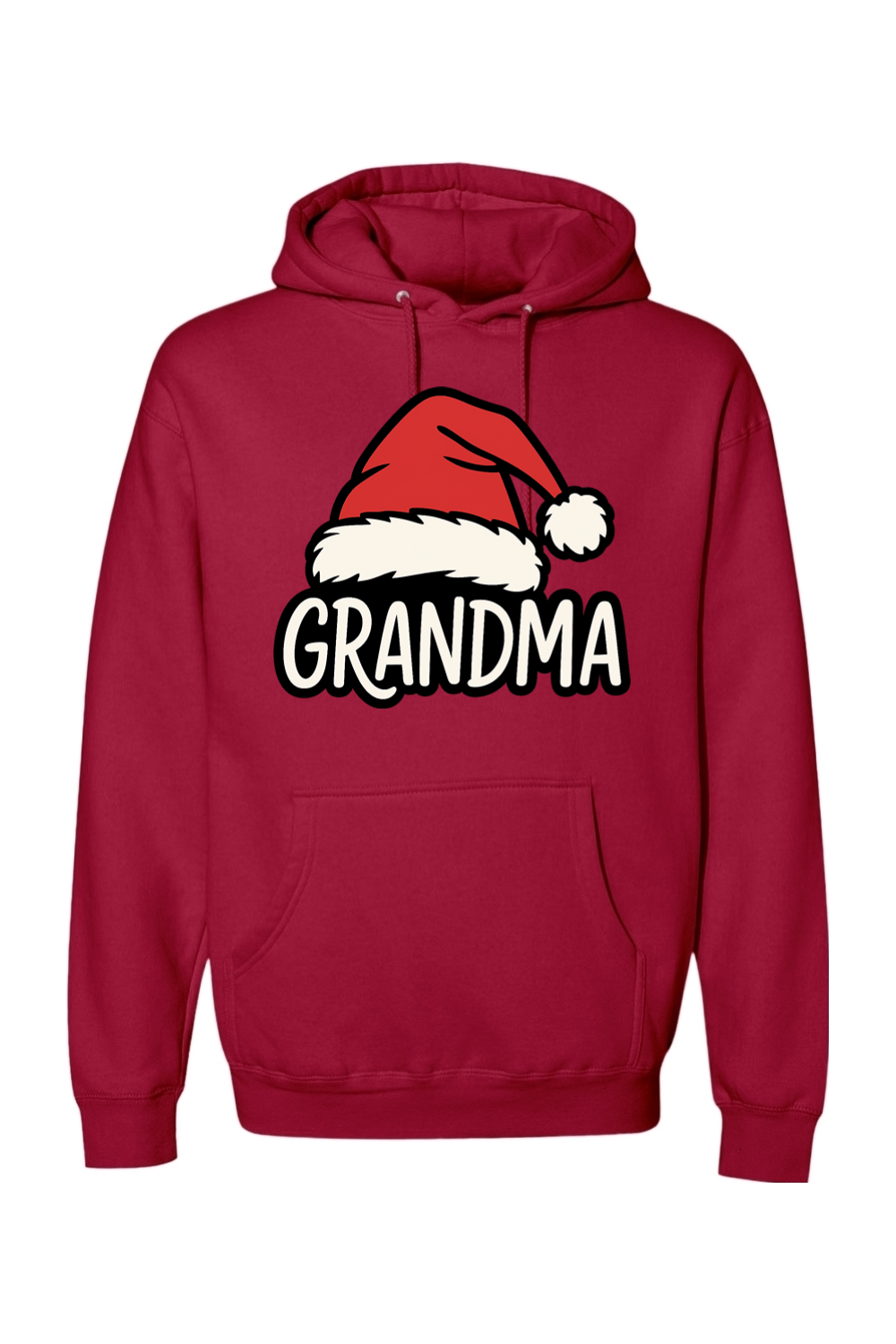 Red Christmas hoodie with "Grandma" text under a Santa hat cute grandparent grandmother long sleeve hooded sweatshirt