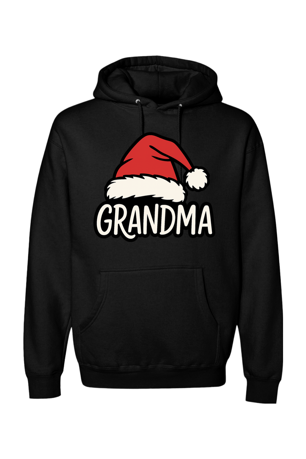 Black Christmas hoodie with "Grandma" text under a Santa hat cute grandparent grandmother long sleeve hooded sweatshirt