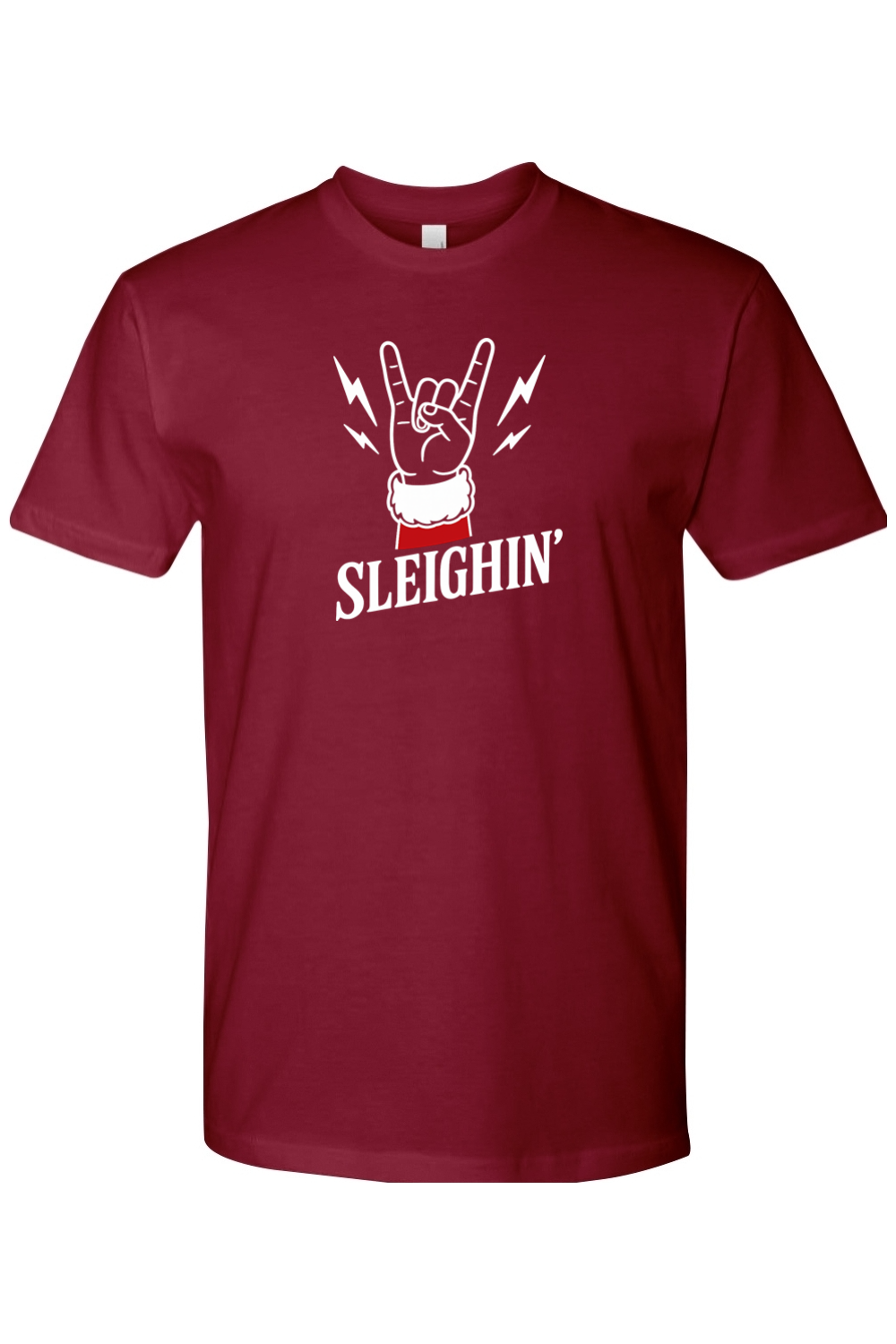 Light Maroon t-shirt with rock hand Santa Sleighin' funny Christmas holiday short sleeve T-Shirt