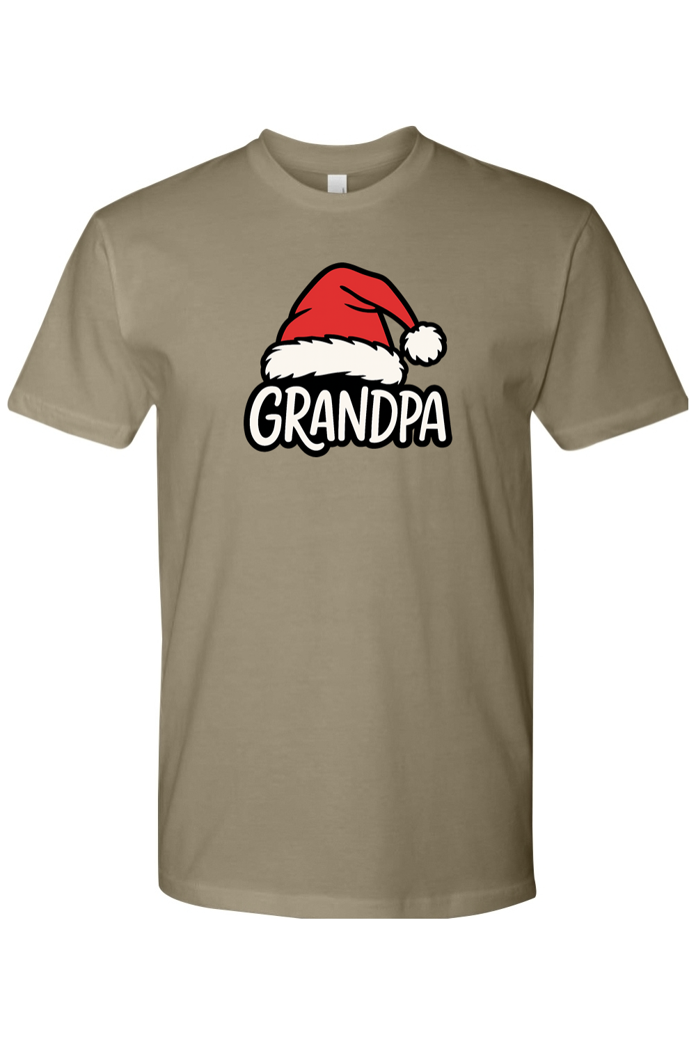 Light olive green Christmas t-shirt with "Grandpa" text and a Santa hat design cute grandparent matching holiday festive short sleeve shirt