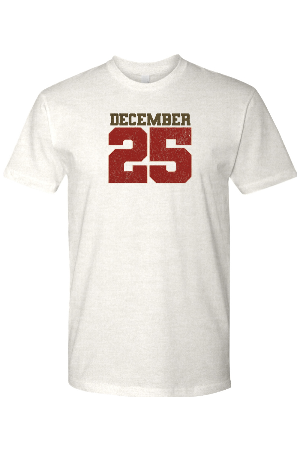 Light cream Christmas t-shirt with "December 25" text cool trendy festive holiday short sleeve shirt