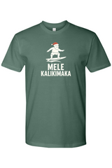 Pine green Christmas t-shirt with Santa surfing and 