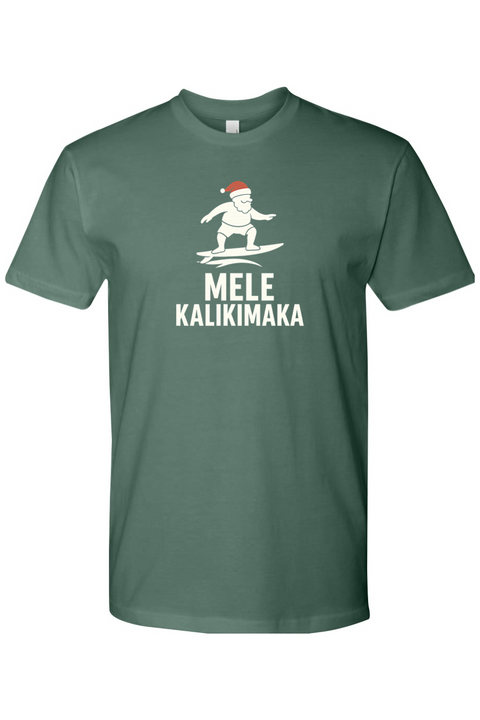 Pine green Christmas t-shirt with Santa surfing and 